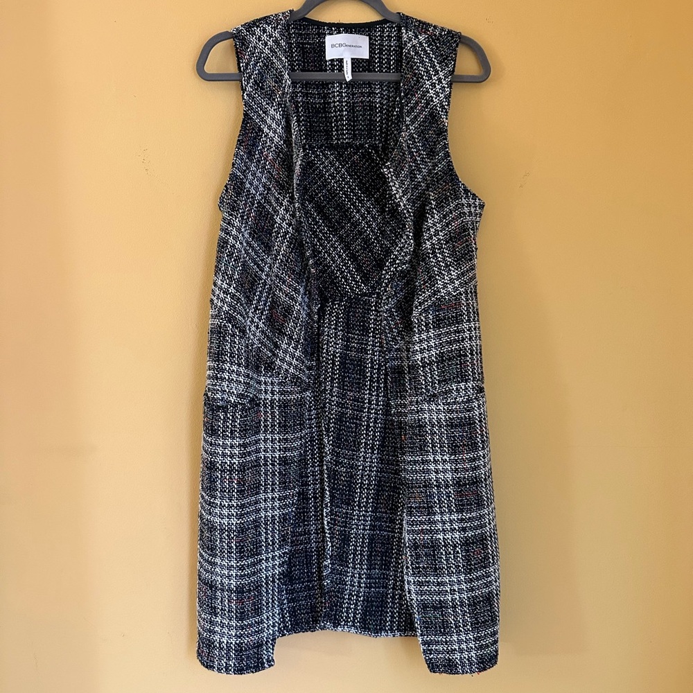 BCBGeneration Black and White Checkered Open Vest